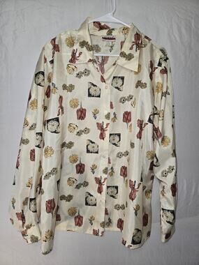 Vintage Ms. Bond Button Up Floral Top Shirt US Womens Plus Size 18W Fall Colors